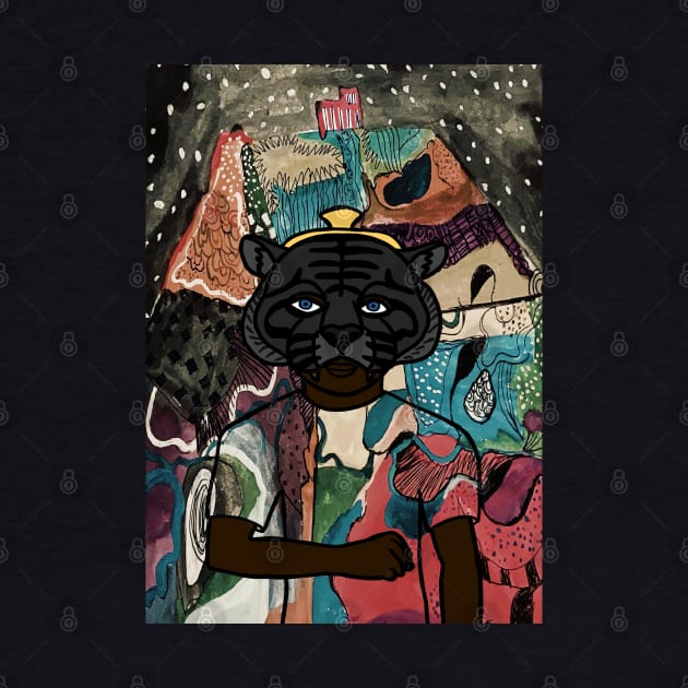 Zulu - Mysterious Male Character with Animal Mask in a Night of Secrets by Hashed Art